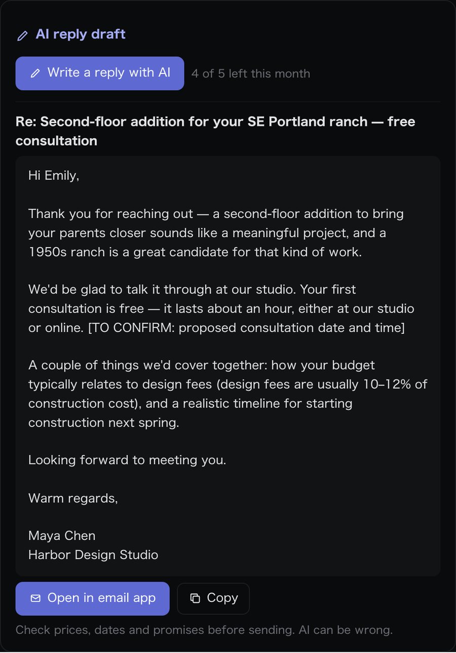 A reply draft written by AI
